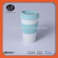 ceramic travel mug with silicon lid & wrap,ceramic mug with silicone lid and band/sleeve